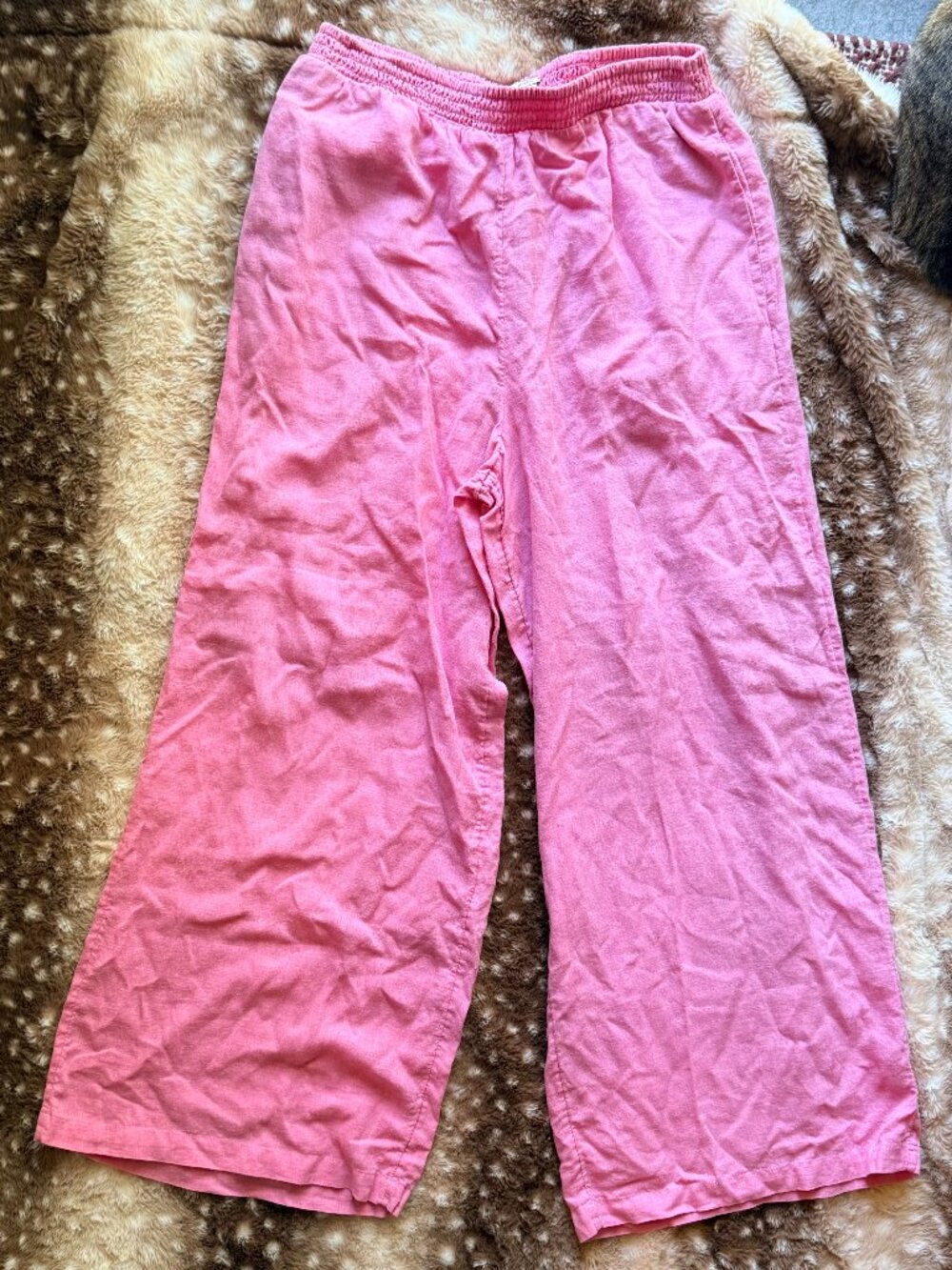 S Anthropologie Hot Pink Linen Wide Leg Beach Pants Elastic Waist - Picture 2 of 7